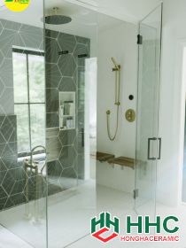 Gạch lục giác màu xám ốp nhà tắm đẹp 02