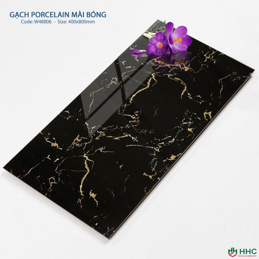 Gạch 40x80 bóng kiếng cao cấp đen vân cam W48806