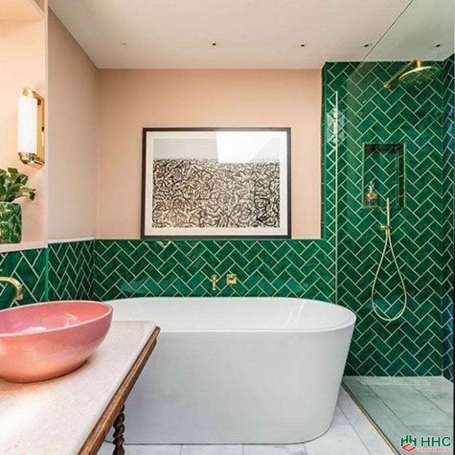 Gạch ốp tường nhà tắm màu xanh lá cây 01
