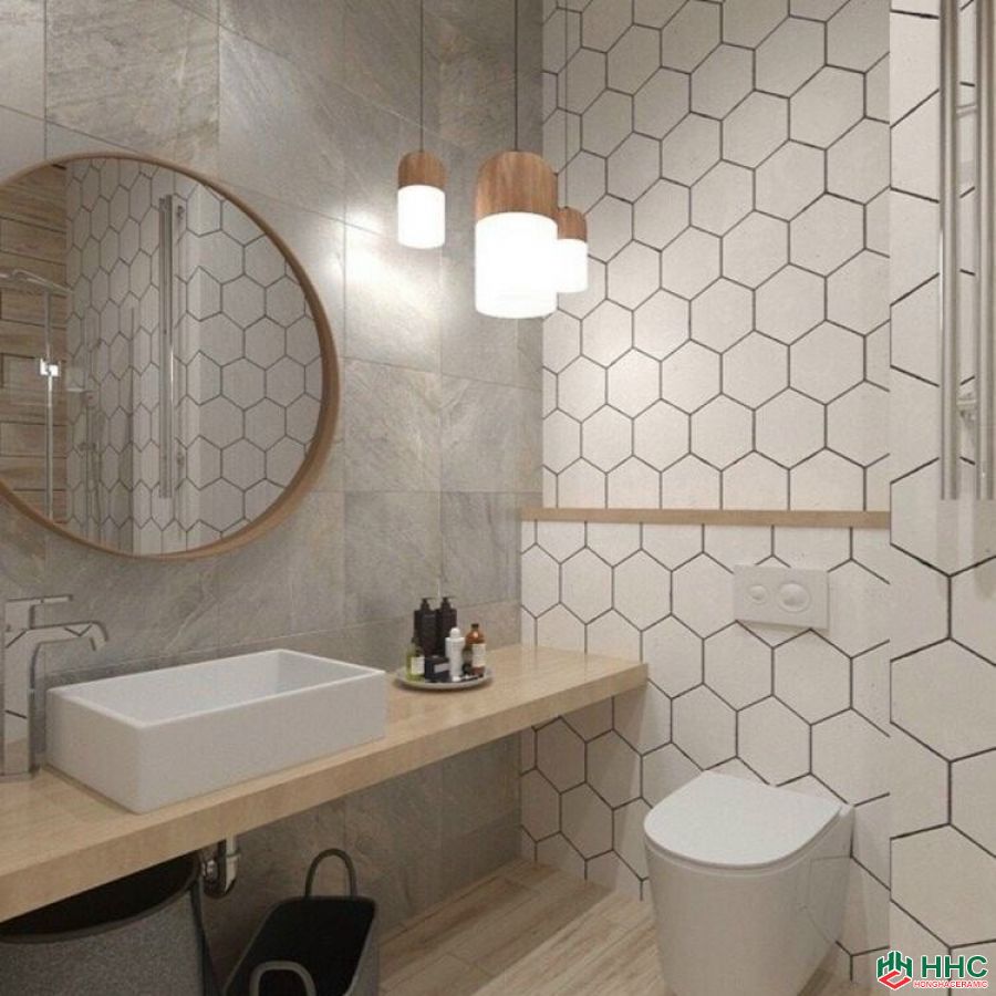 Gạch lục giác màu xám ốp nhà tắm đẹp 26