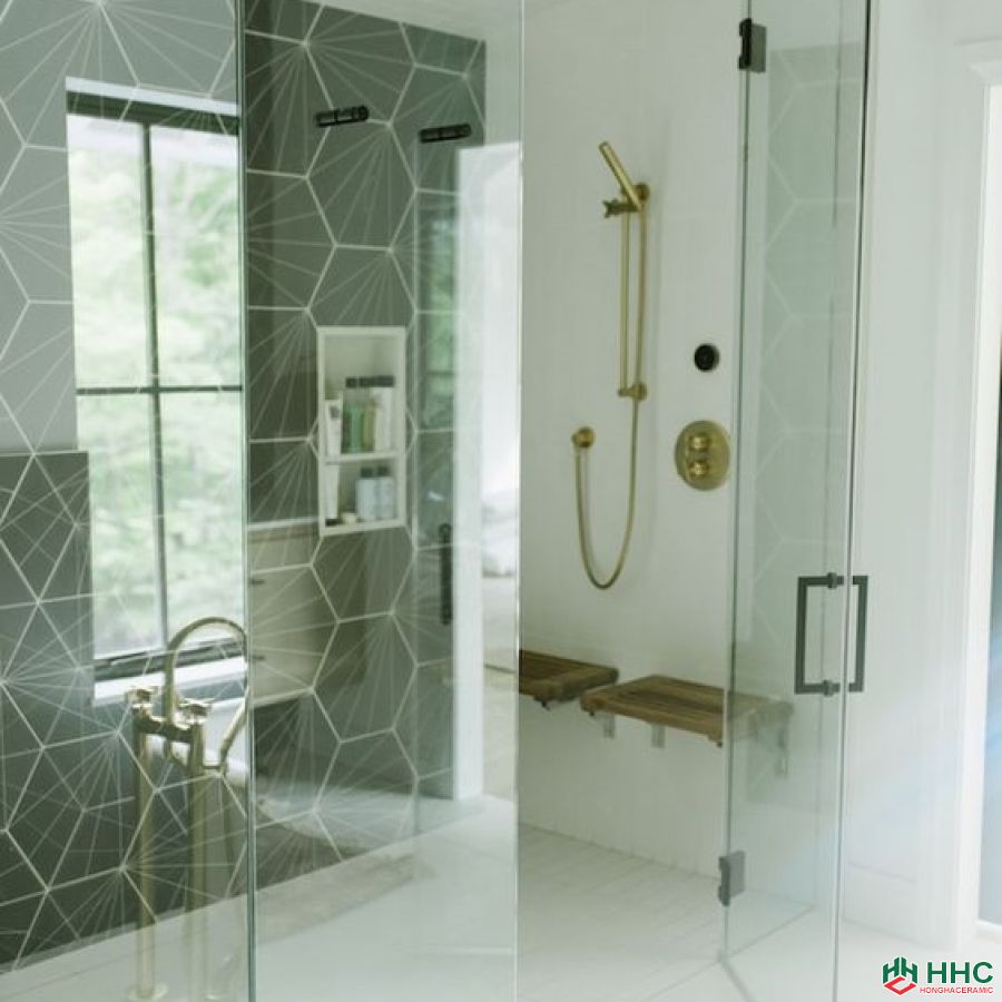 Gạch lục giác màu xám ốp nhà tắm đẹp 02