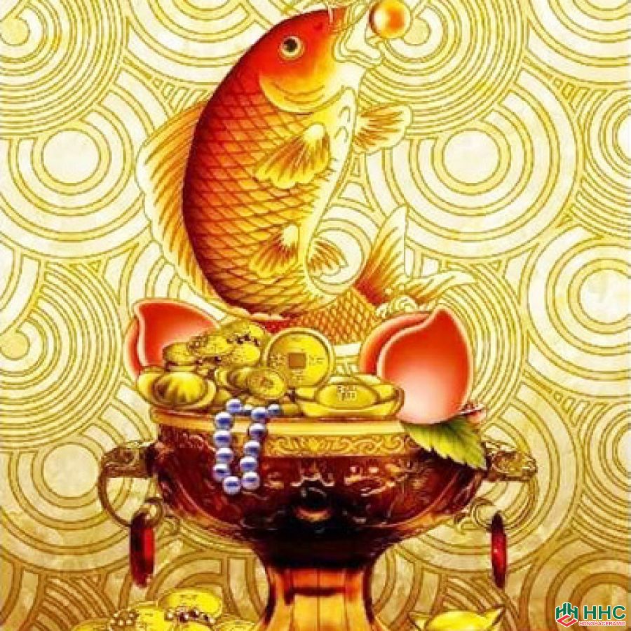 Gạch tranh TMC Tùng Mai Ceramics - Gạch tranh Cá Chép Vàng
